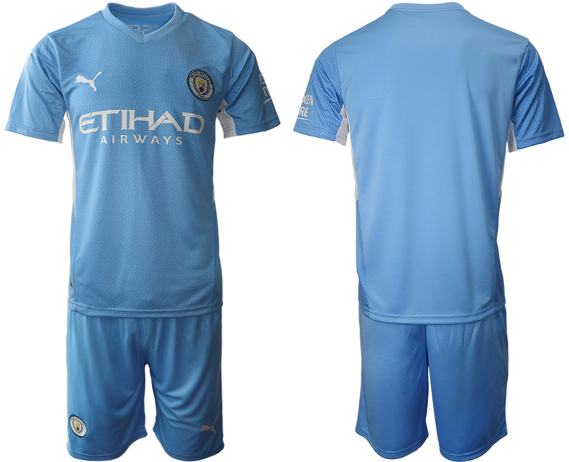 Men 2021-2022 Club Manchester City home Light blue blank Soccer Jersey